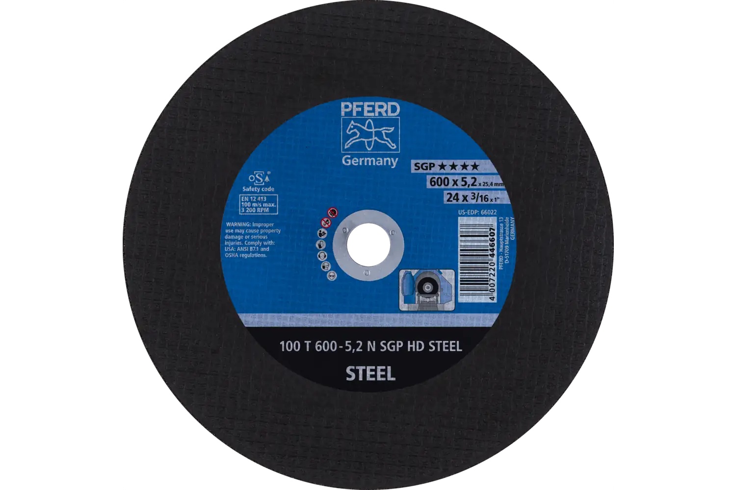 Picture of Pferd Large Diameter Cut-Off Wheel 24" X 1/4 X 1, Sgp Hd Steel, N, Aluminum Oxide